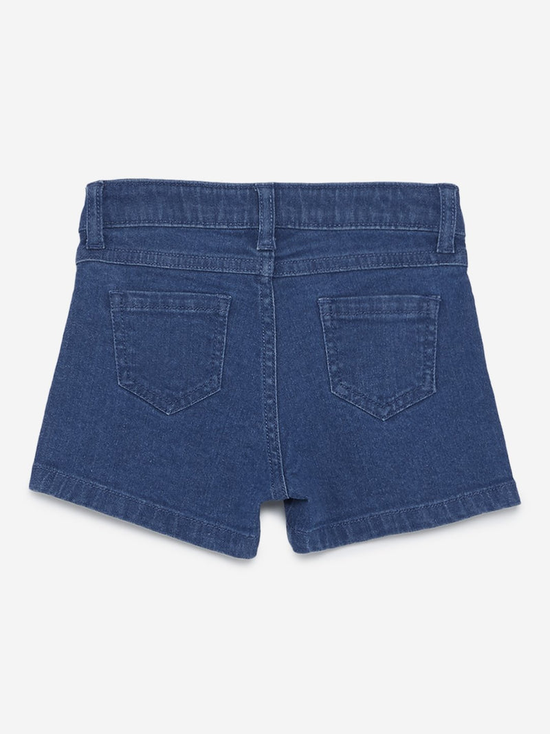 HOP Kids Blue Rhinestone-Detailed Denim Shorts
