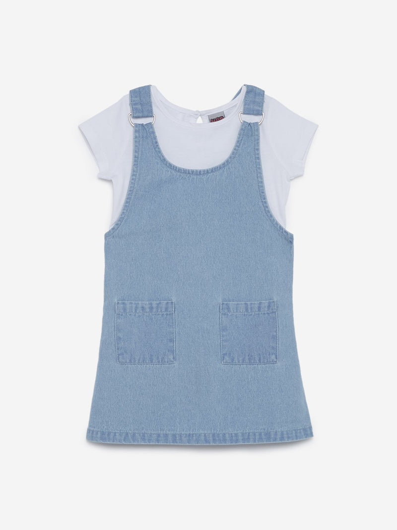 HOP Kids White T-Shirt And Pinafore Set