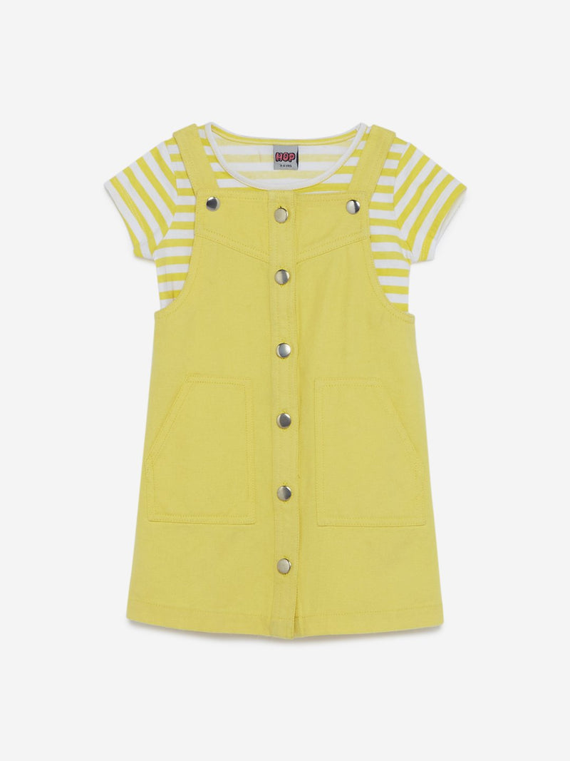 HOP Kids Yellow Striped T-Shirt With Pinafore