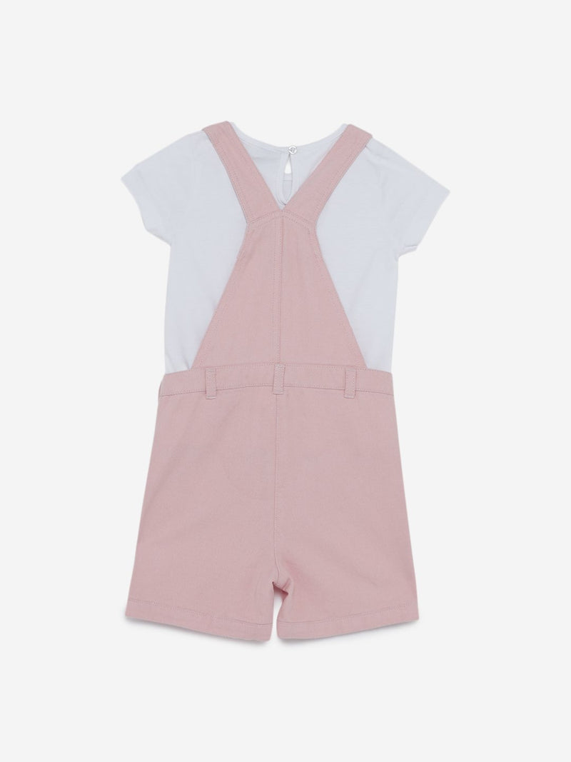 HOP Kids Pink T-Shirt And Dungaree Set