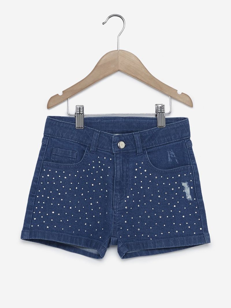 Y&F Kids Blue Rhinestone Pattern Shorts