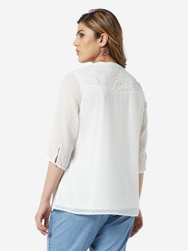 Gia Curve White Self-Patterned Carnite Top