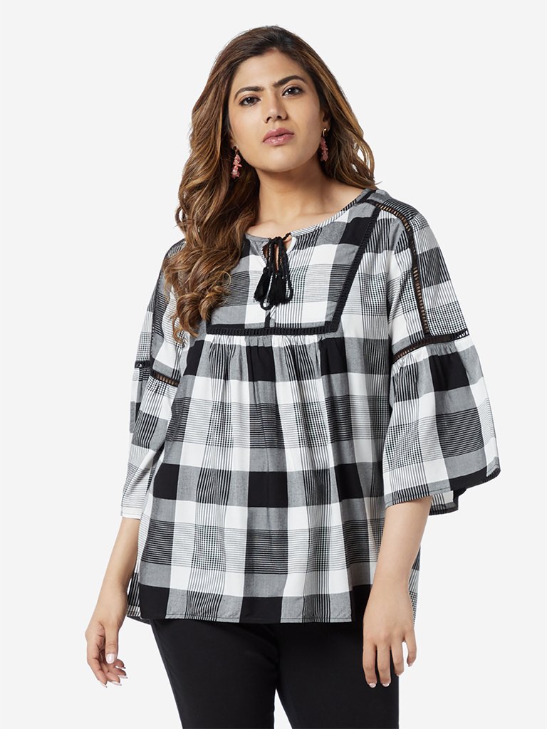 Gia Curve Black Checkered Top