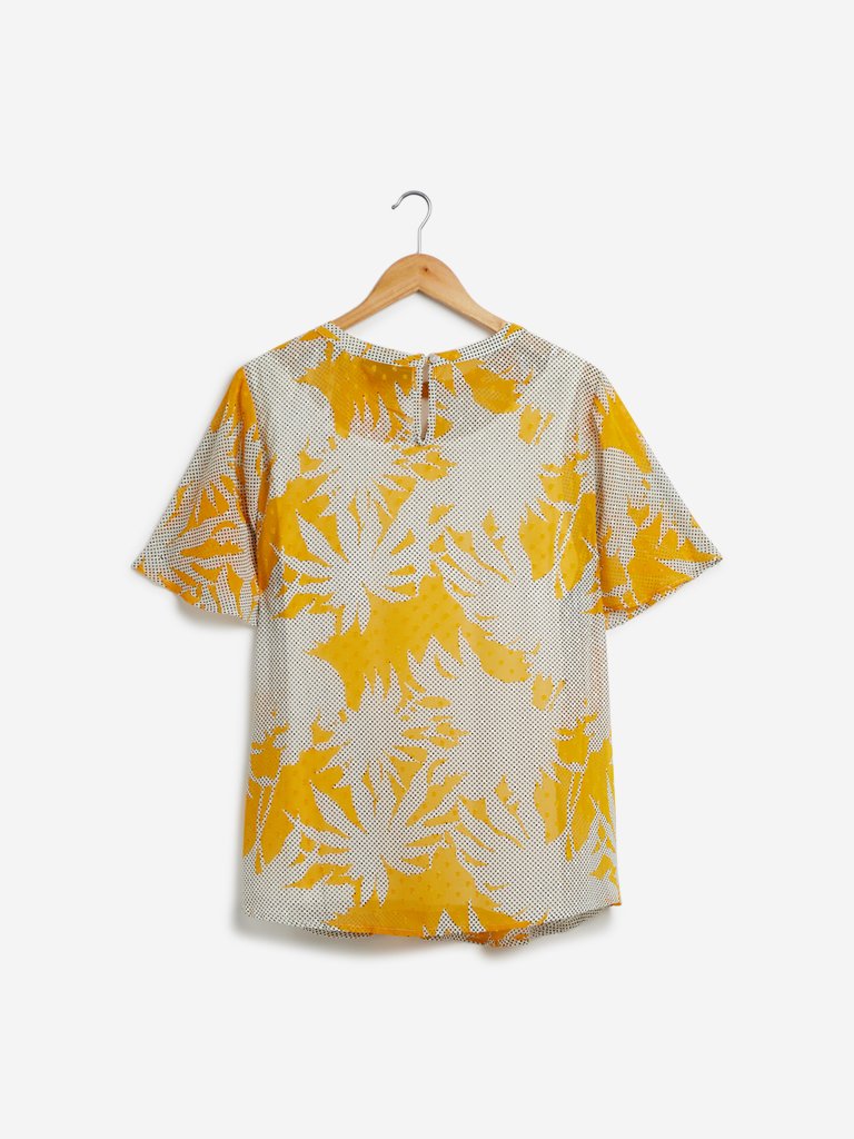 Gia Curves Ochre Leaf Printed Shyla Top