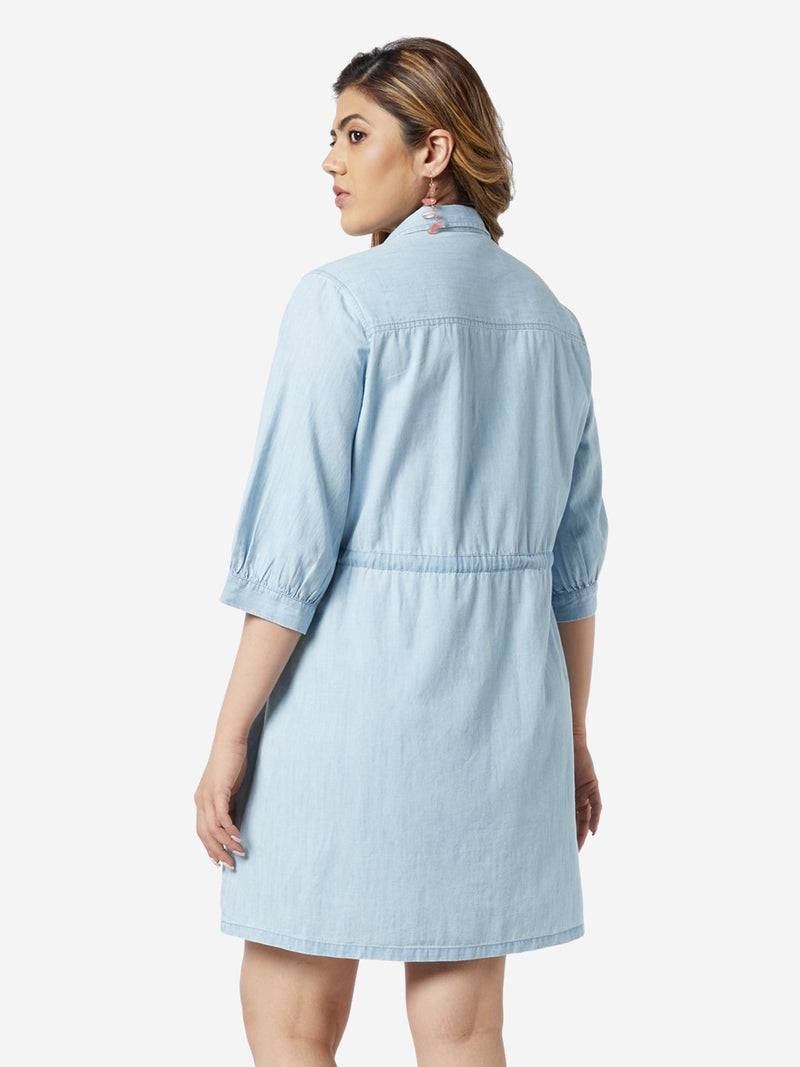 Gia Curve Light Blue Floral Pattern Shirtdress
