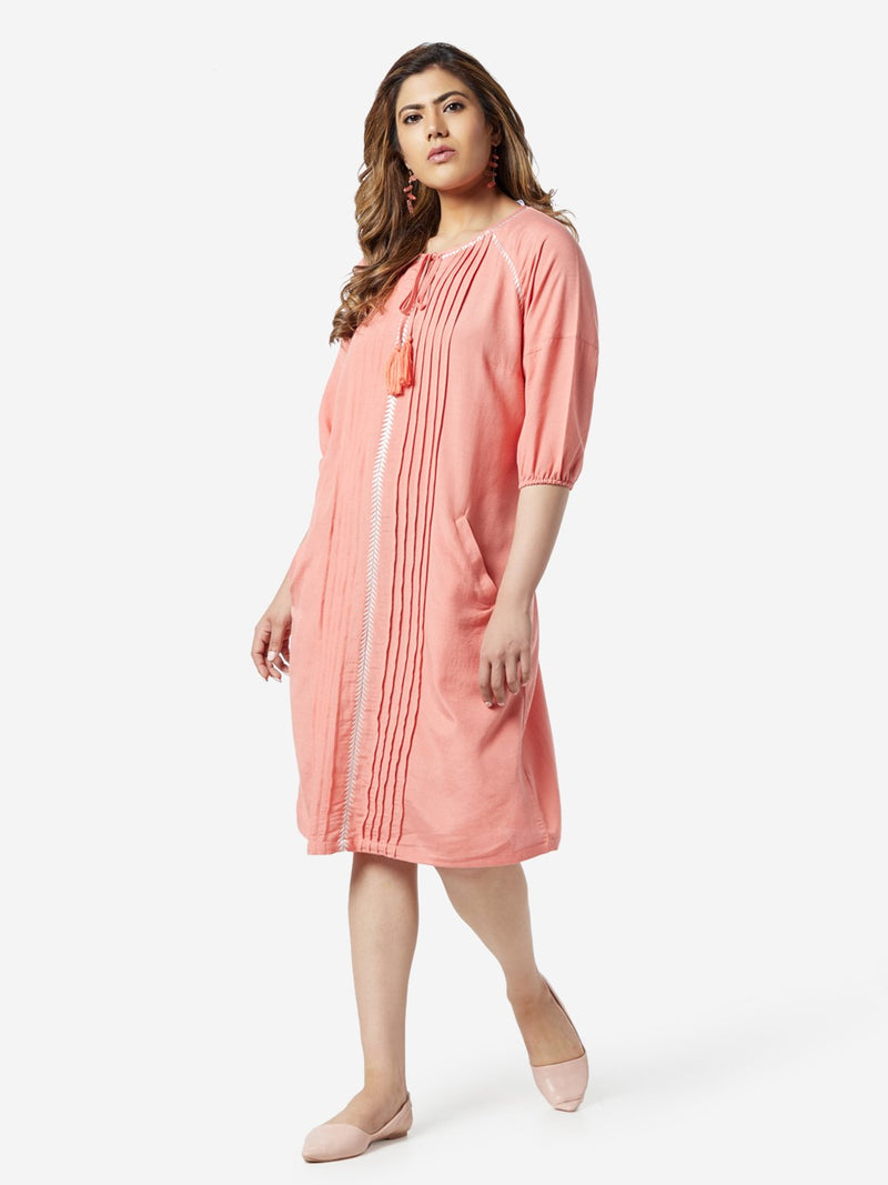 Gia Curve Peach Pin-Tuck Detailed Aria Dress