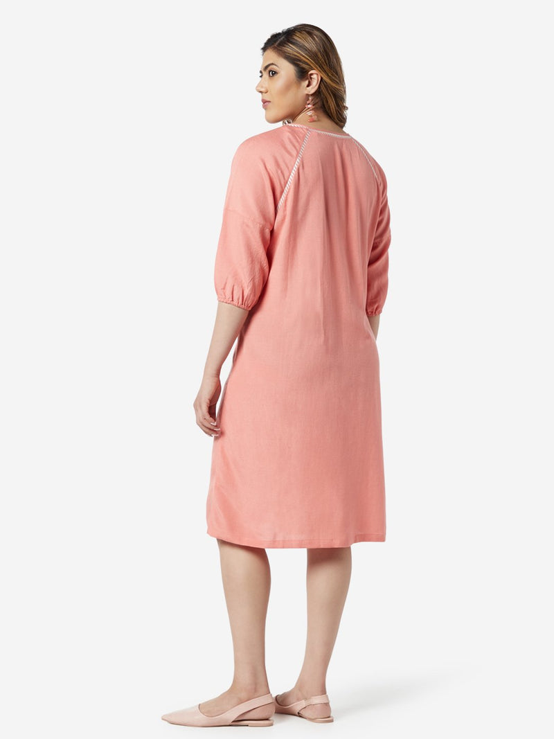 Gia Curve Peach Pin-Tuck Detailed Aria Dress