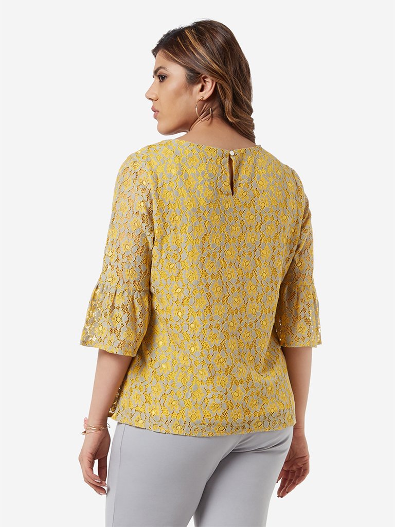 Gia Curve Ochre Floral Lace Dorothy Top