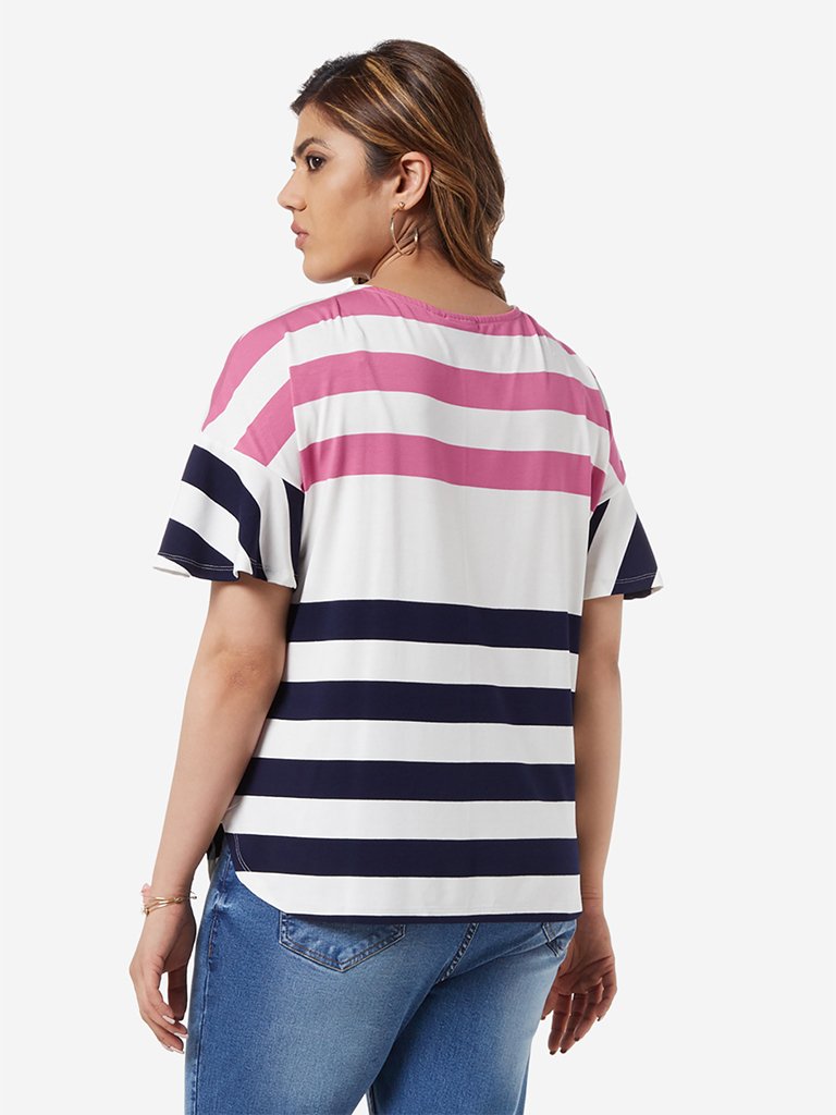Gia Curve White Stripe Printed Ziggy Top