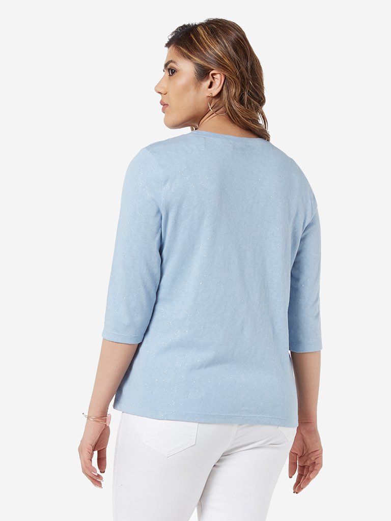 Gia Curve Light Blue Shimmer Detailed Joy Top