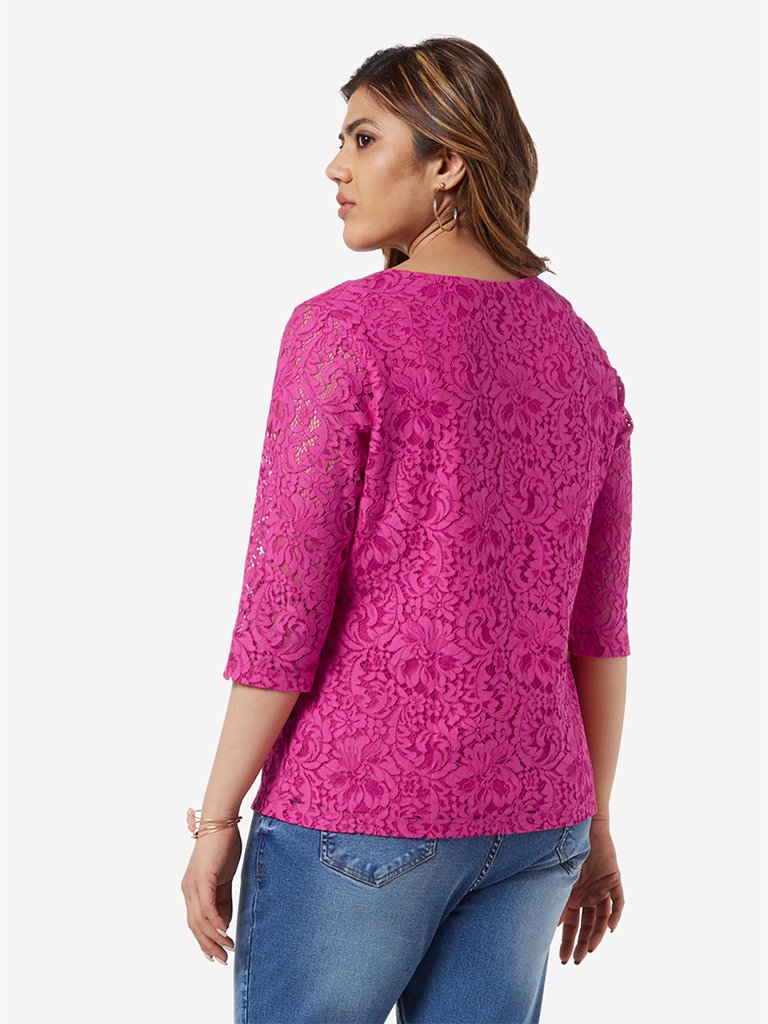 Gia Curve Fuchsia Flower Detailed Fiona Top
