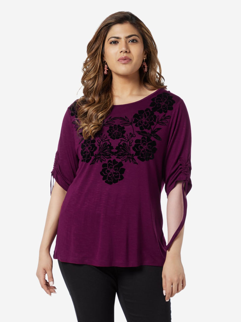 Gia Curve Berry Floral Patterned Arizona T-Shirt