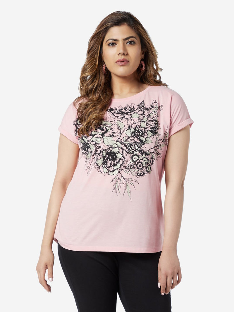 Gia Curve Peach Flower Print Bella T-Shirt