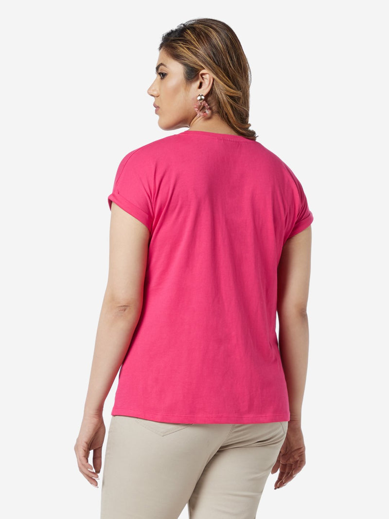 Gia Curve Pink Leaf Patterned T-Shirt