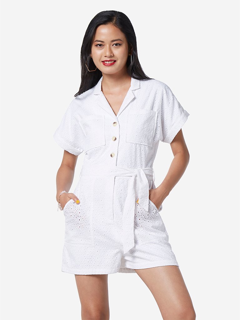 Nuon White Broderie Anglaise Playsuit