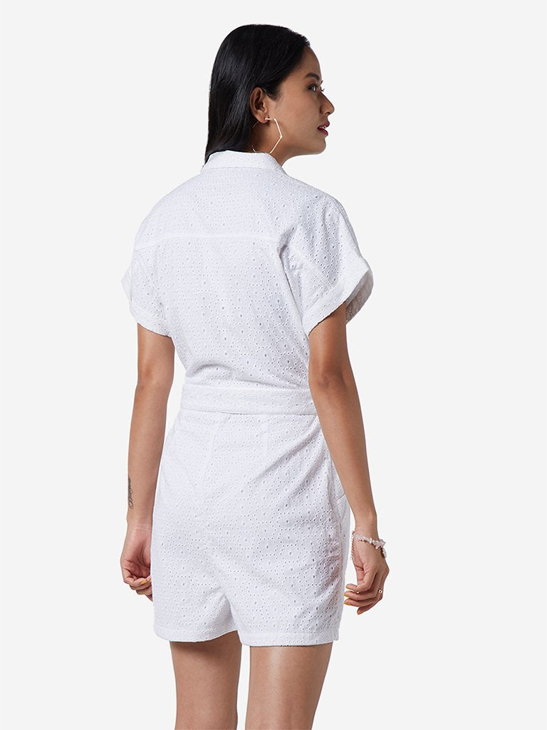 Nuon White Broderie Anglaise Playsuit