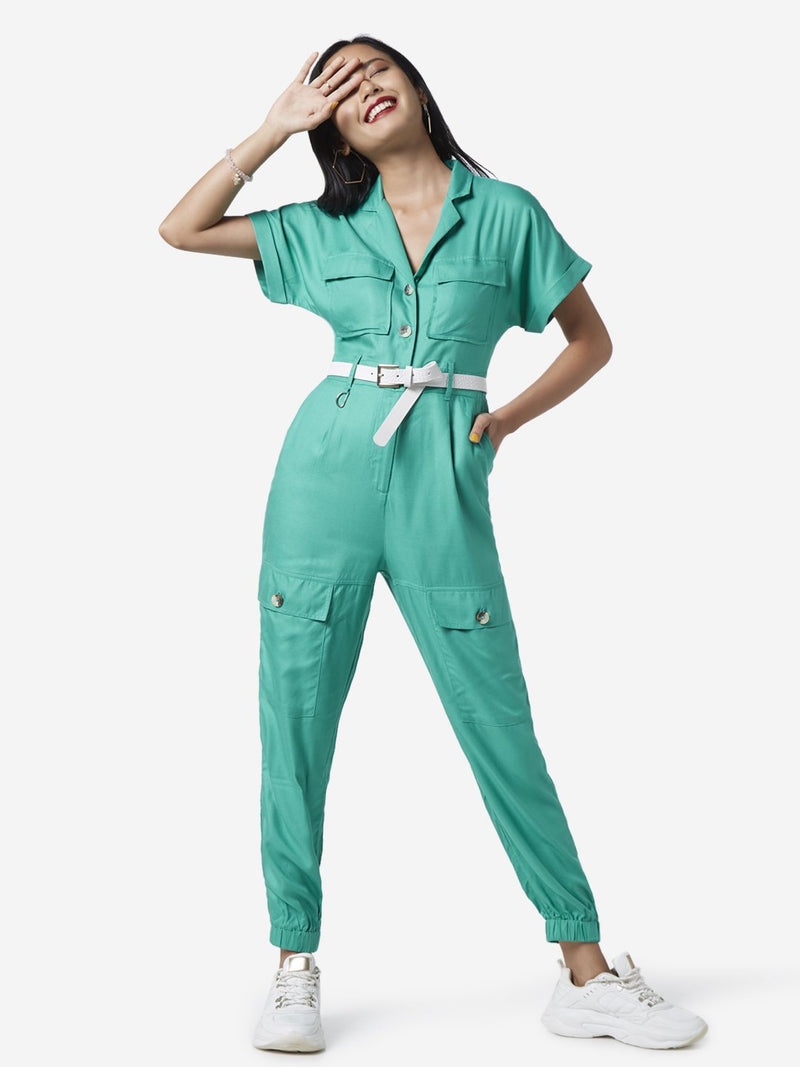 Nuon Green Cargo-Style Jumpsuit With Belt