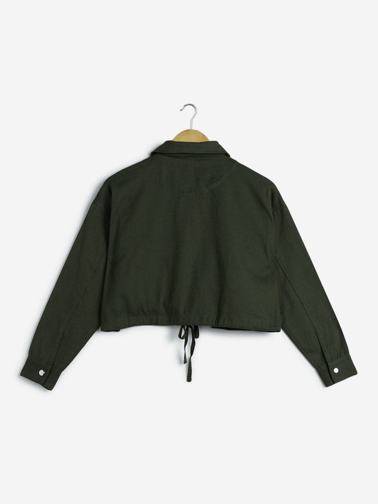 Nuon Khaki Cropped Anika Casual Shirt