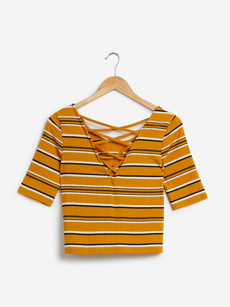 Nuon Mustard Striped Thomas Crop-Top