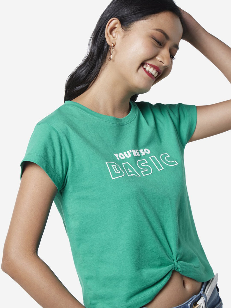 Nuon Green Text Pattern Cropped T-Shirt