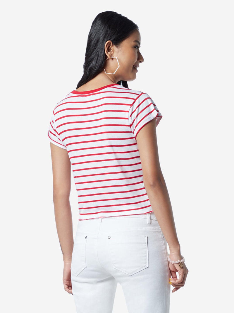 Nuon White Striped Olix Cropped T-Shirt