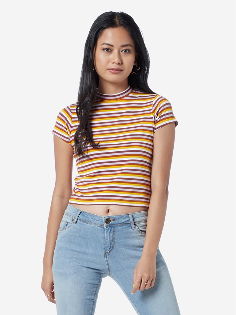 Nuon Multicolour Striped Adora Cropped T-Shirt