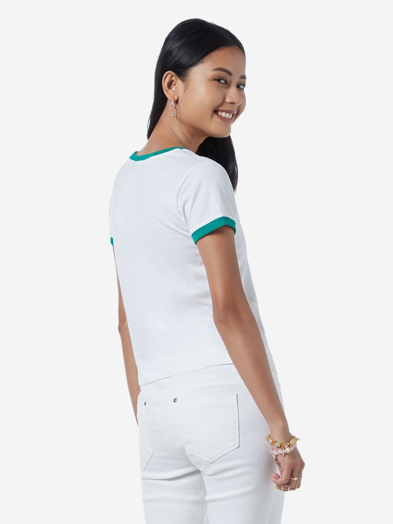 Nuon White Text Pattern Cropped T-Shirt