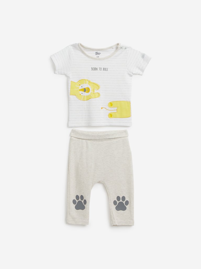 Baby HOP Oat-Melange Lion T-Shirt and Pants Set