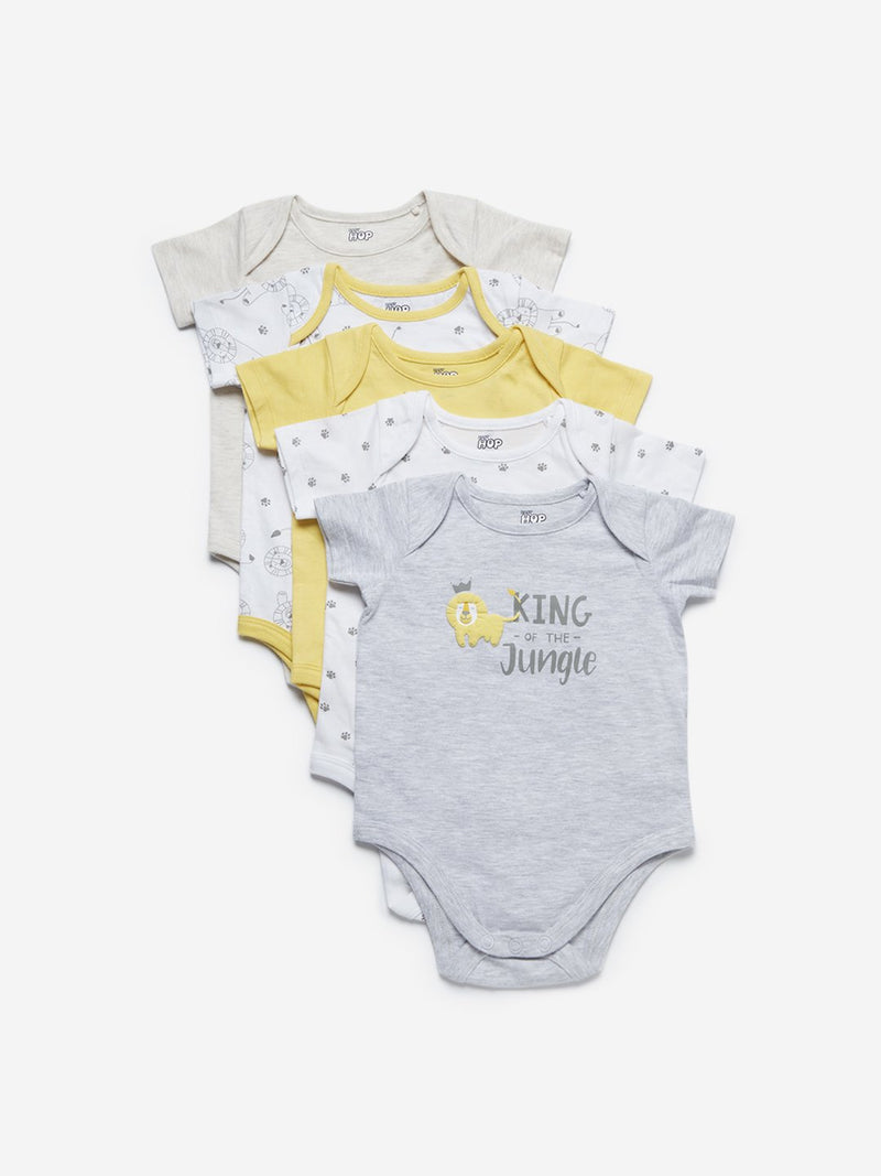 Baby HOP Yellow Lion Printed Onesies Set Of Five