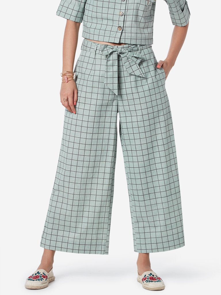 Bombay Paisley Sea Green Palazzos With Belt