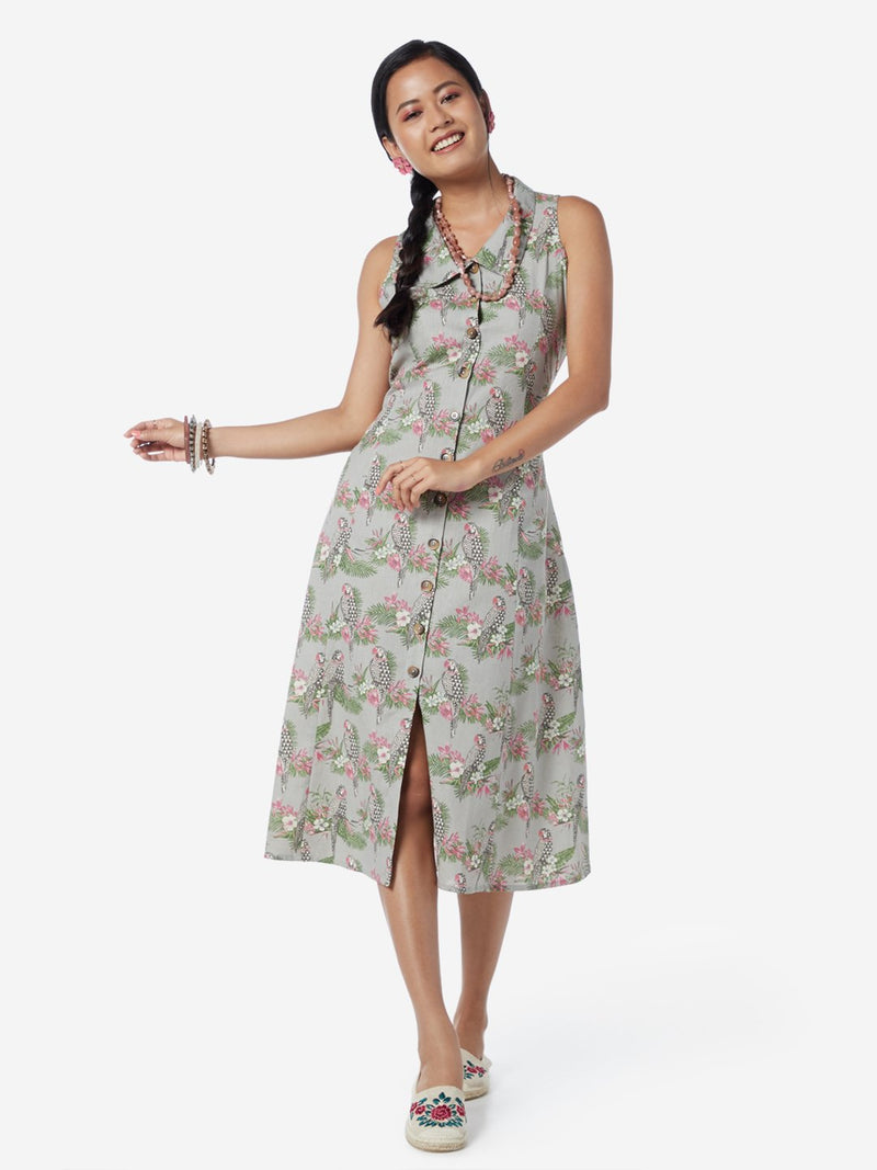Bombay Paisley Grey Parrot A-Line Shirtdress