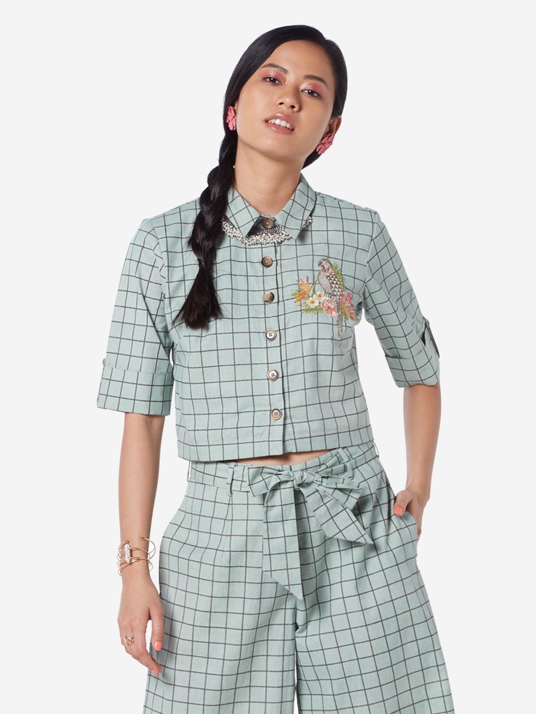 Bombay Paisley Sea Green Printed Crop-Top