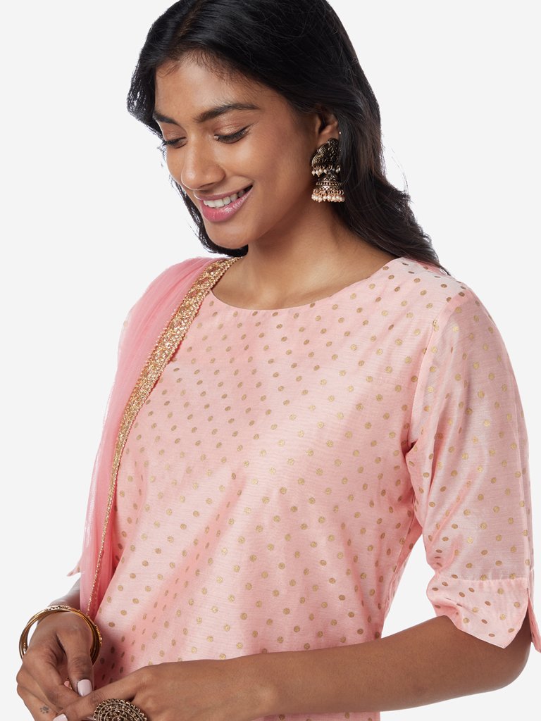 Vark Peach Printed Kurta and Palazzos Set