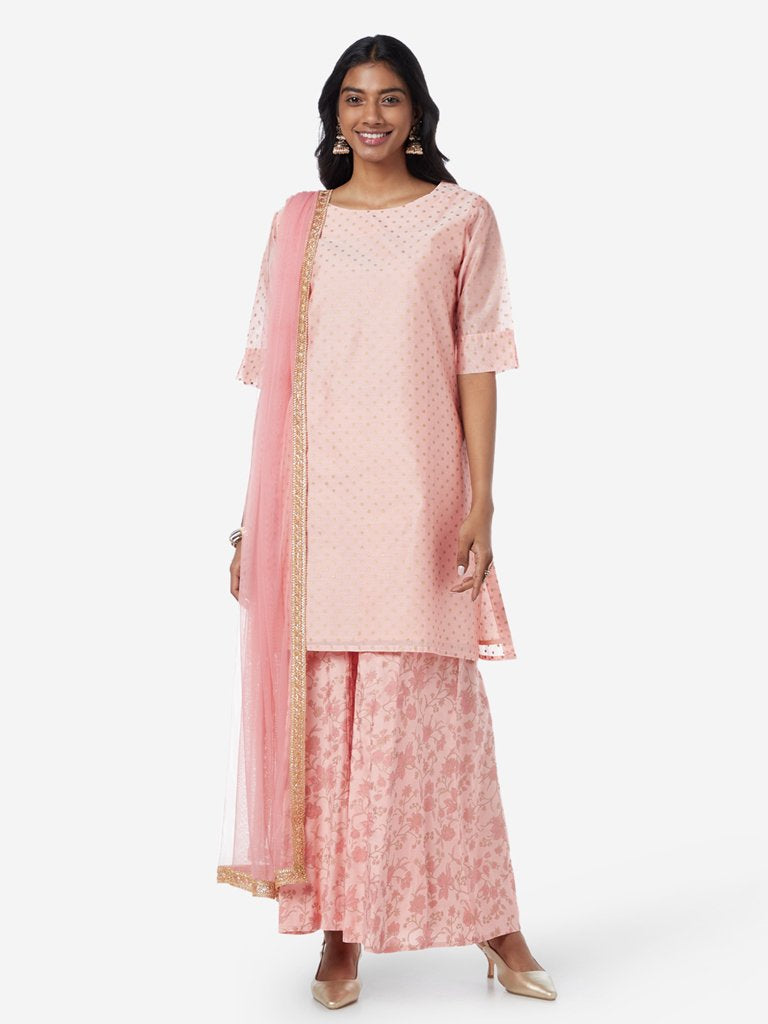 Vark Peach Printed Kurta and Palazzos Set