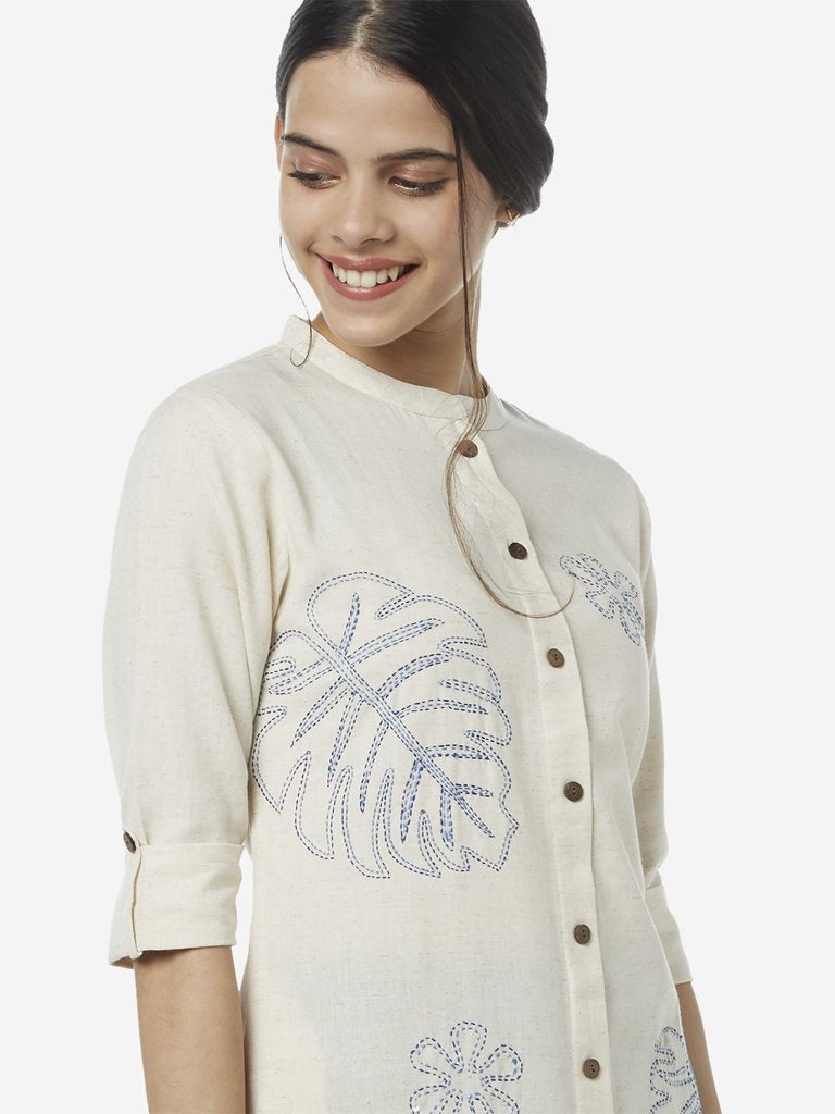 Utsa Off White A-Line Ethnic Printed Kurta