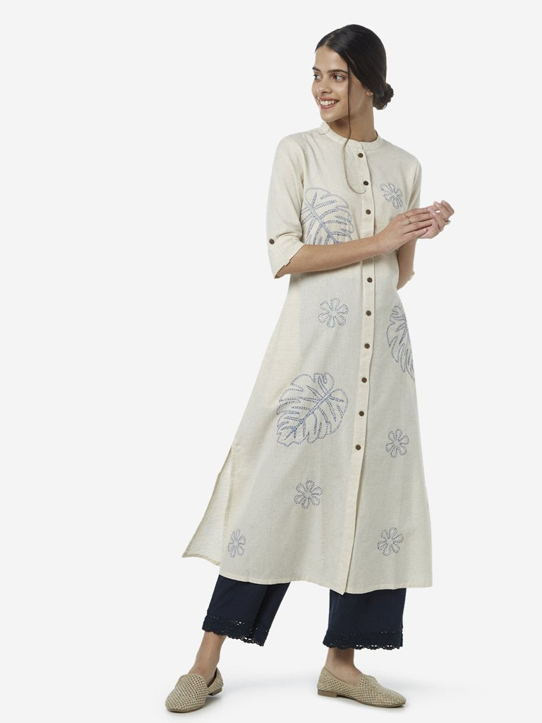 Utsa Off White A-Line Ethnic Printed Kurta