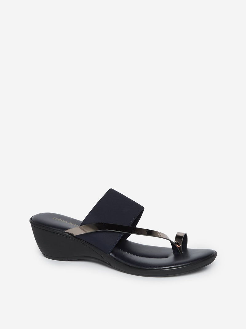 LUNA BLU Navy Metallic Strapped Sandals