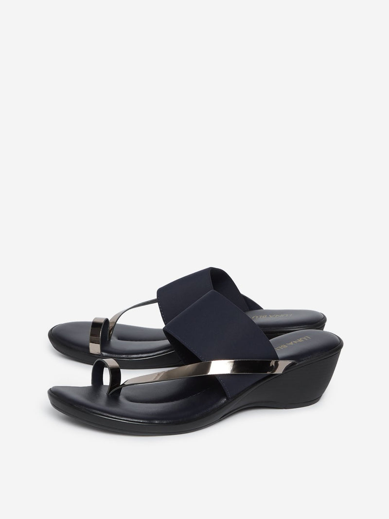 LUNA BLU Navy Metallic Strapped Sandals