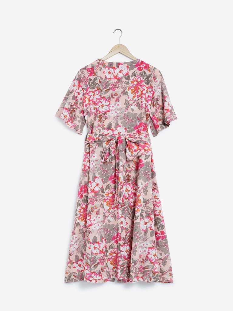 Bombay Paisley Pink Floral Fit-And-Flare Dress
