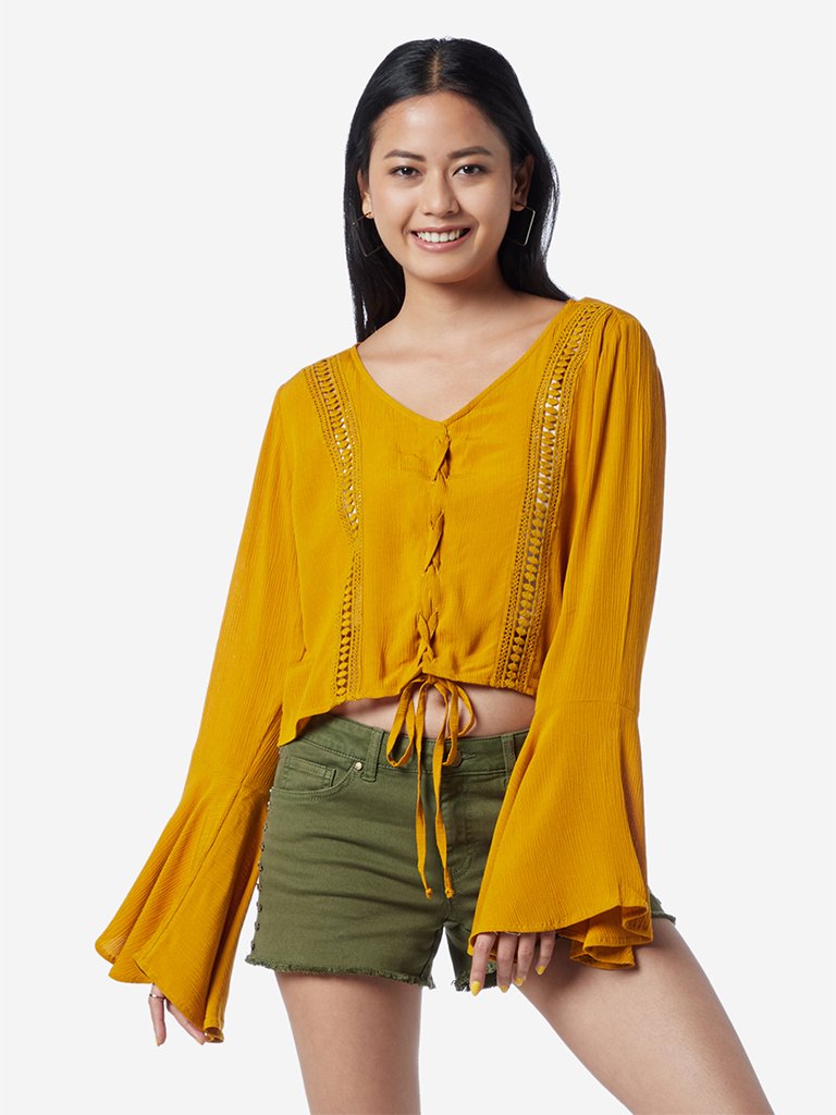 Nuon Mustard Div Crop-Top