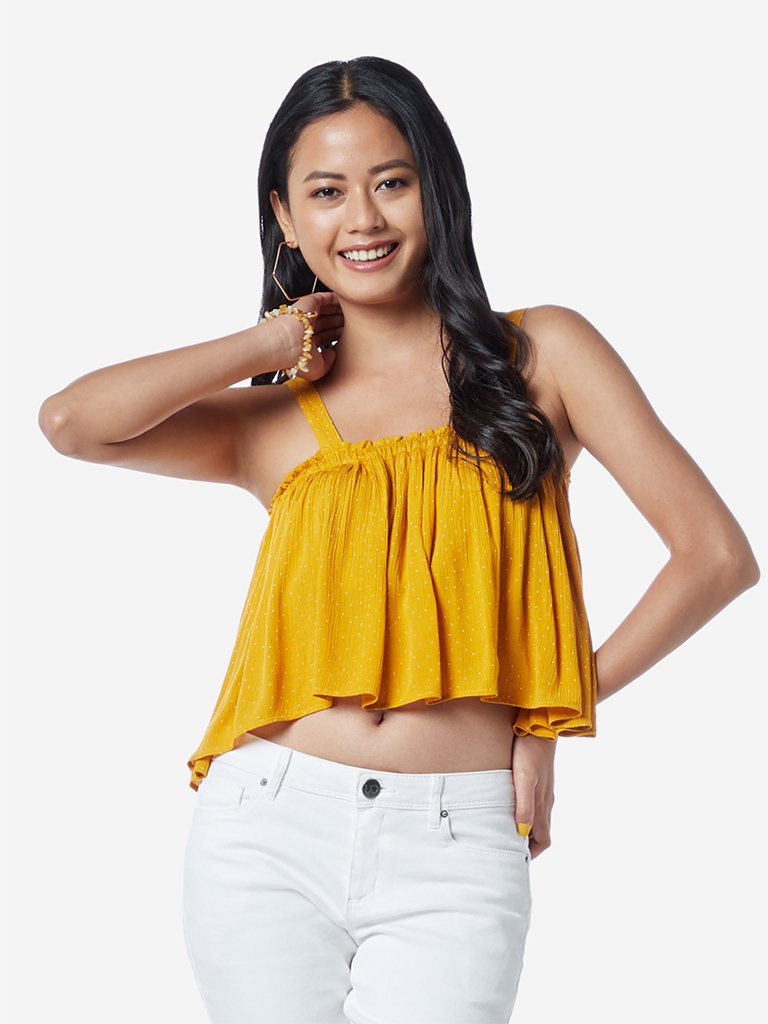 Nuon Mustard Dotted Ari Crop-Top