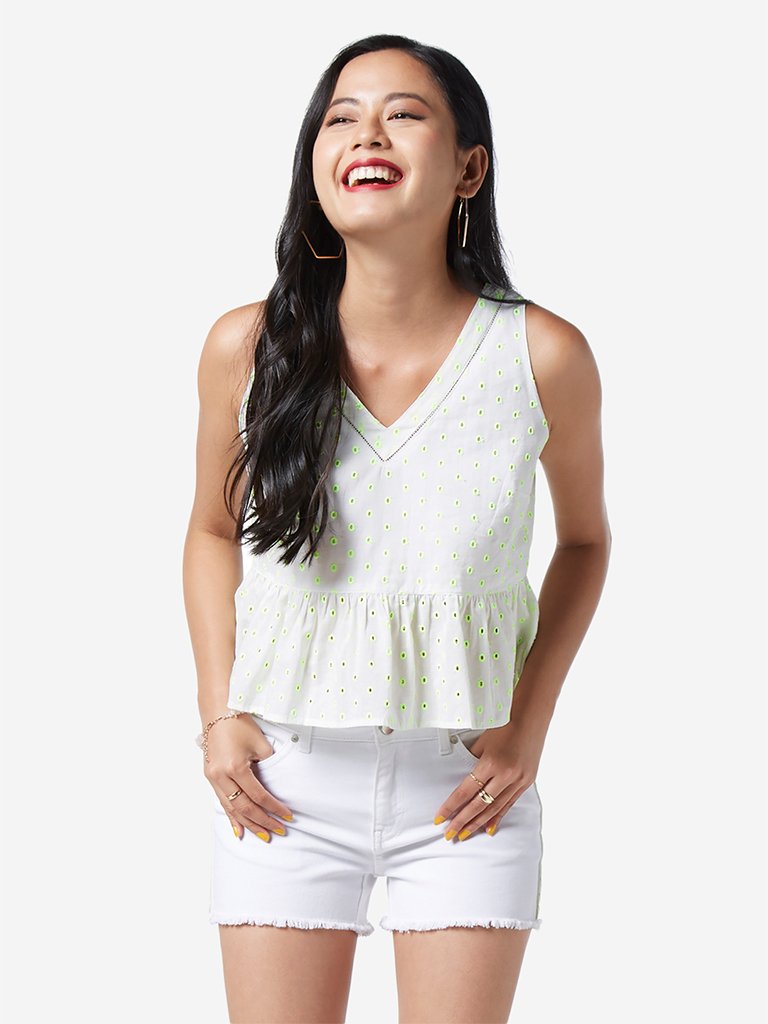 Nuon White Broderie Anglaise Ray Crop-top