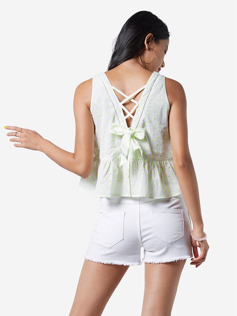 Nuon White Broderie Anglaise Ray Crop-top