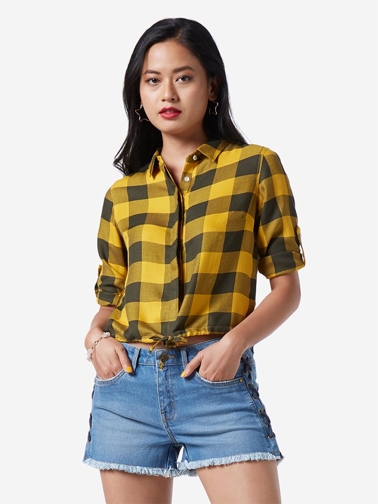 Nuon Mustard Checkered Casual Shirt