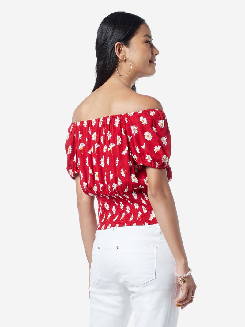 Nuon Red Bubble Floral Pattern Crop-Top