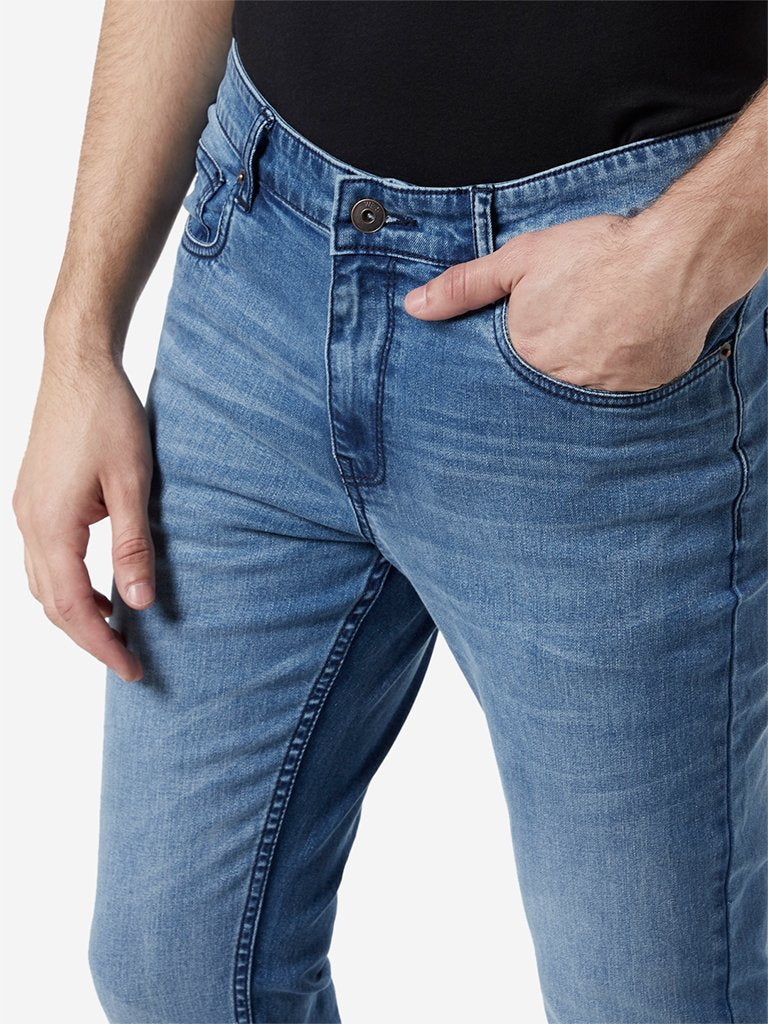 WES Casuals Blue Whiskered Slim Fit Jeans