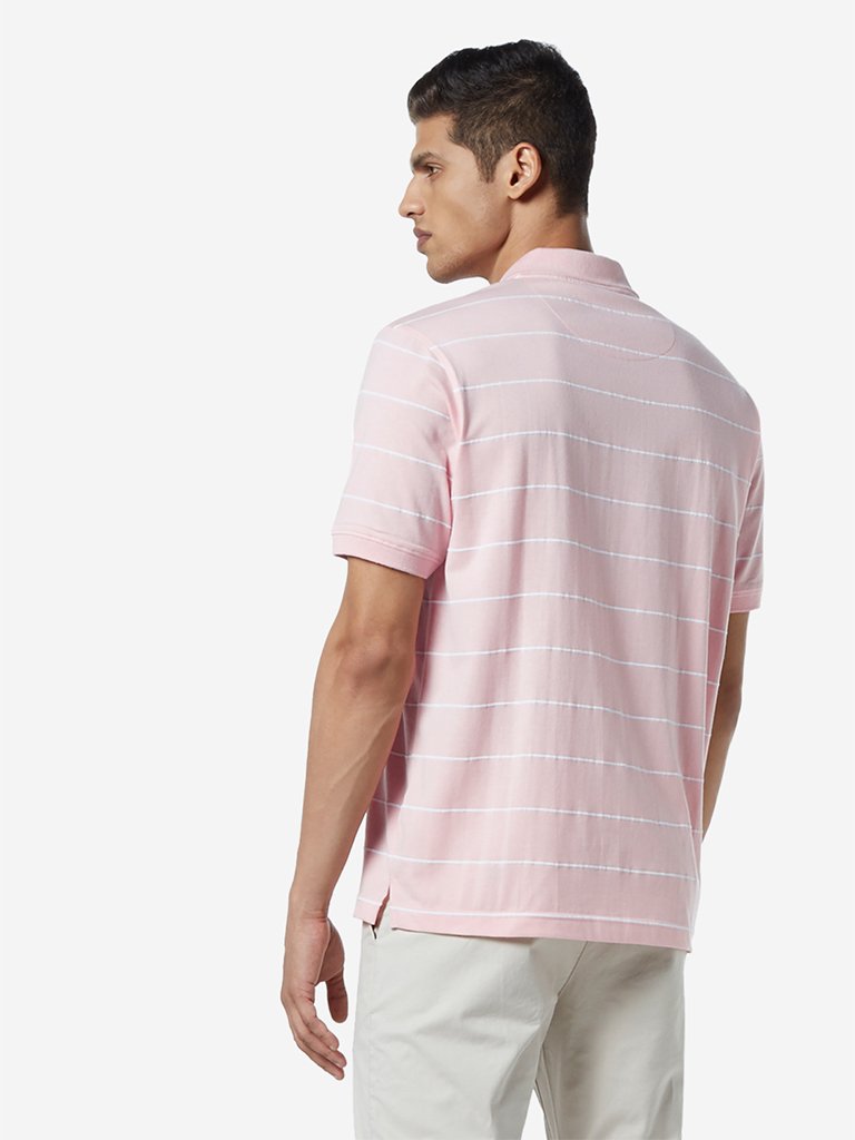 WES Casuals Light Pink Relaxed Fit Polo T-Shirt