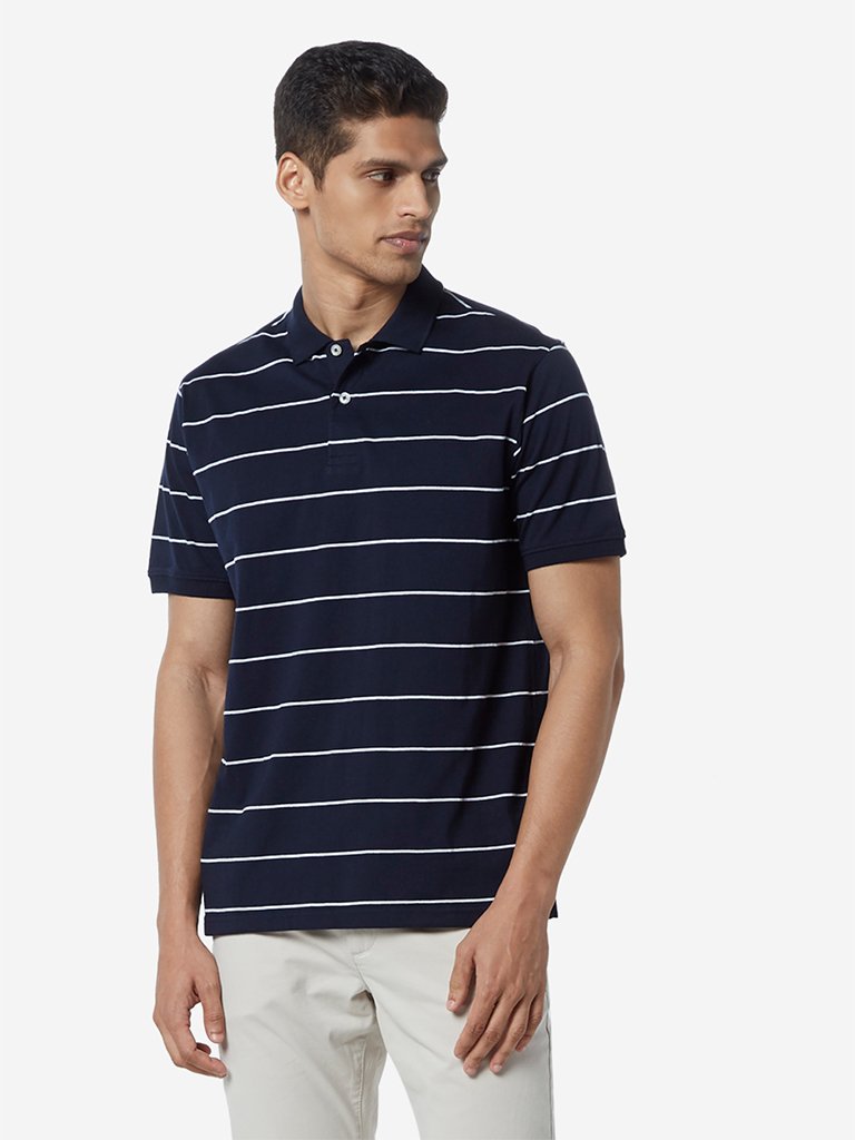 WES Casuals Navy Relaxed Fit Polo T-Shirt