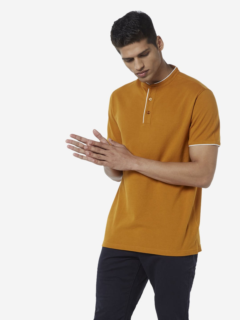 WES Casuals Mustard Slim Fit T-Shirt