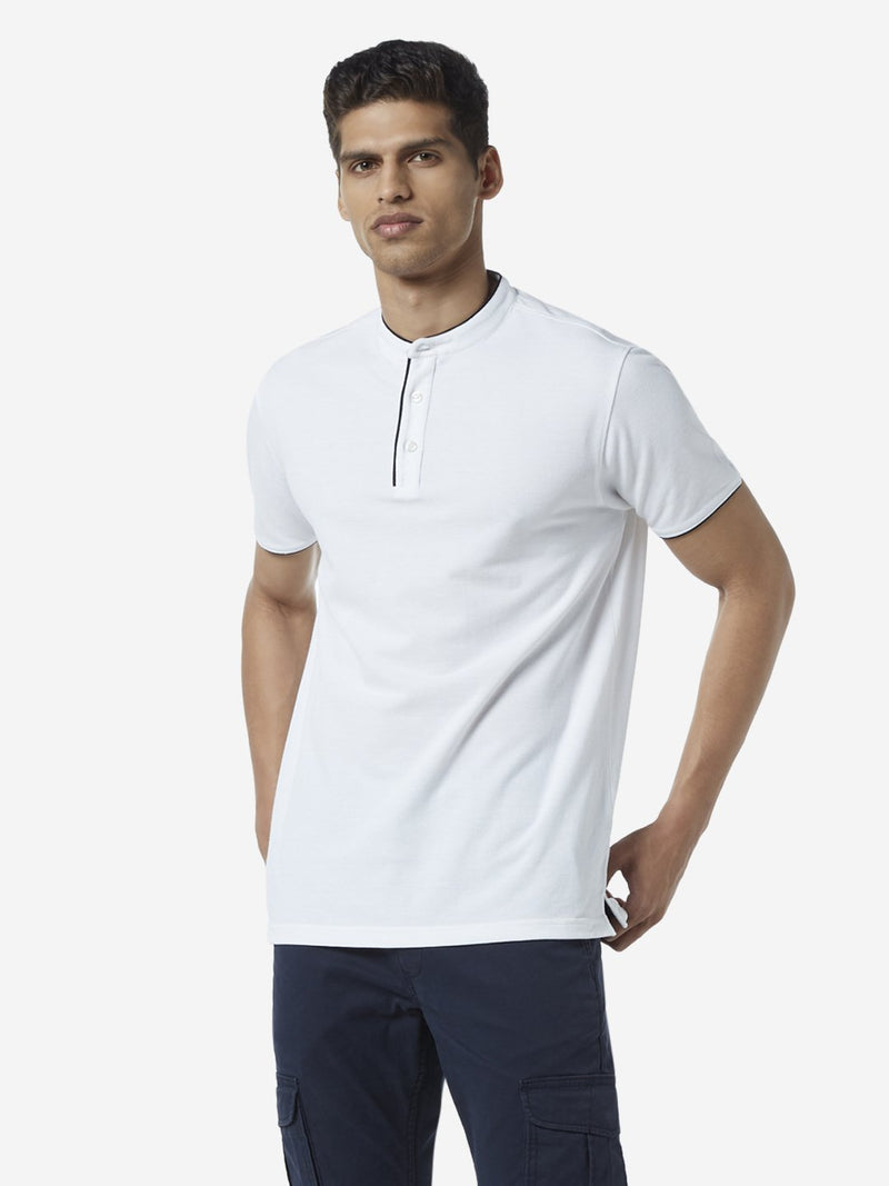 WES Casuals White Slim Fit T-Shirt